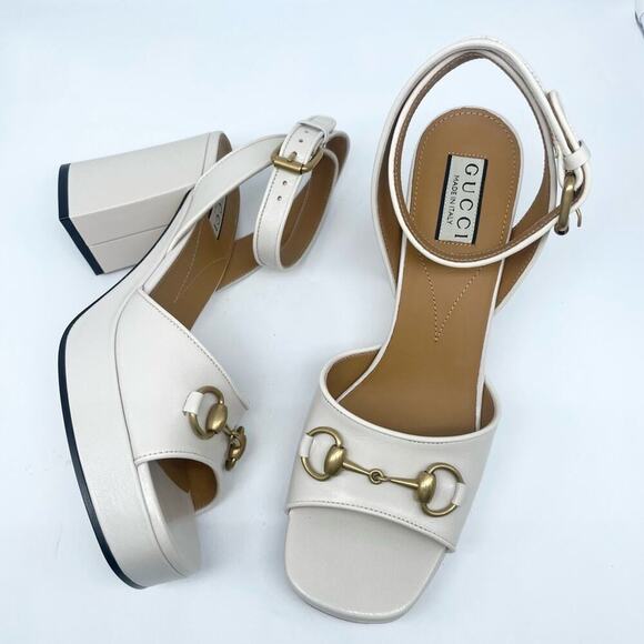 Gucci Mystic White Quentin Lady horsebit open toe platform sandals EU 39.5 - Picture 3 of 11